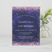 Invitation Fête d'anniversaire marine bleu rose luxe (Debout devant)
