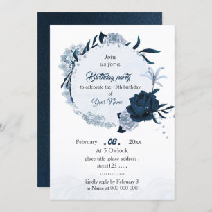 Invitation fête d'anniversaire marine et bleu poussiéreux