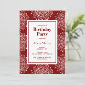 Invitation Fête d'anniversaire Maroon & White Mandala (Debout devant)