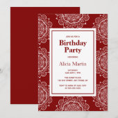 Invitation Fête d'anniversaire Maroon & White Mandala (Devant / Derrière)