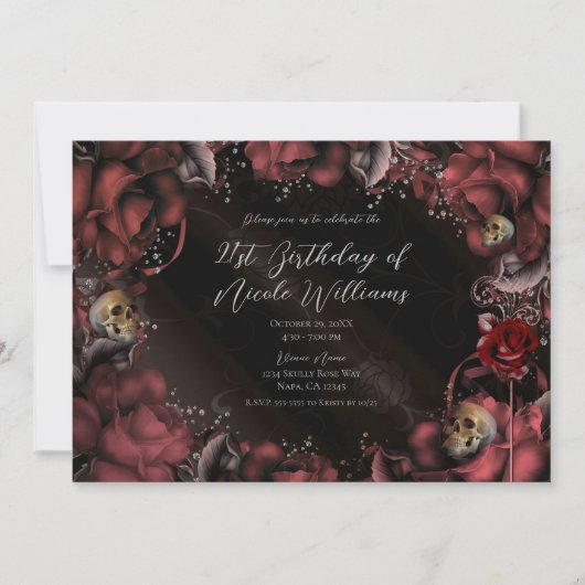 Invitation Fête d'anniversaire Marron Rouge Rouille Roses & C (Devant)