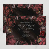 Invitation Fête d'anniversaire Marron Rouge Rouille Roses & C (Devant / Derrière)