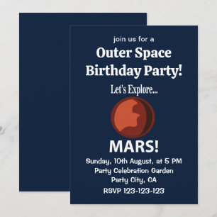 Invitation Fête d'anniversaire Mars Explorons l'espace extra-