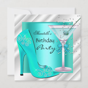 Invitation Fête d'anniversaire Martini Bleu Turquoise Blanc A