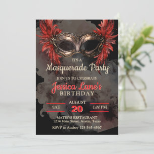 Invitation Fête d'anniversaire Mascarade Masque Rouge