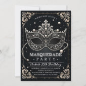 Invitation Fête d'anniversaire Mascarade Noir Blanc (Devant)