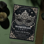 Invitation Fête d'anniversaire Mascarade Noir Blanc