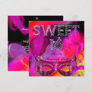 Invitation Fête d'anniversaire Mascarade Sweet 16 Rose Noir