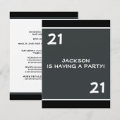 Invitation Fête d'anniversaire masculine 21e anniversaire gri (Devant / Derrière)