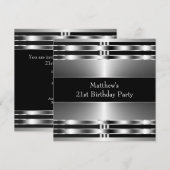 Invitation Fête d'anniversaire masculine argent noir (Devant / Derrière)