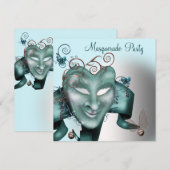 Invitation Fête d'anniversaire masquée bleu sarcelle (Devant / Derrière)
