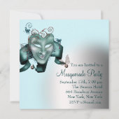 Invitation Fête d'anniversaire masquée bleu sarcelle (Dos)