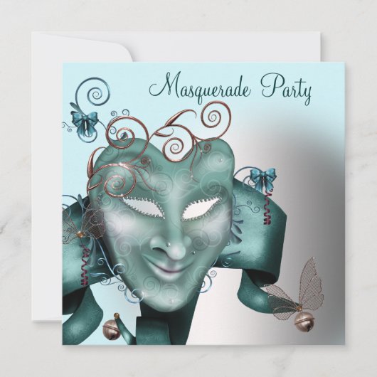Invitation Fête d'anniversaire masquée bleu sarcelle (Devant)