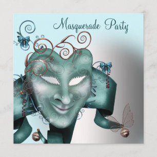Invitation Fête d'anniversaire masquée bleu sarcelle