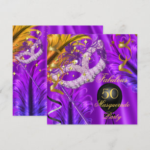 Invitation Fête d'anniversaire masquée dorée et violette fabu