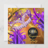 Invitation Fête d'anniversaire masquée fabuleuse Violet Or (Devant)