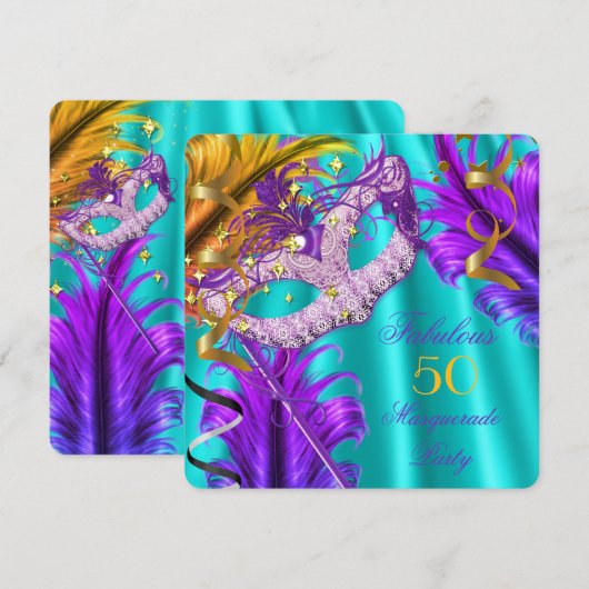 Invitation Fête d'anniversaire masquée merveilleuse violet sa (Devant / Derrière)