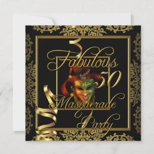 Invitation Fête d'anniversaire Masquerade Fabulous 50 Or Noir