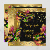 Invitation Fête d'anniversaire Masquerade Masqué Lime Rose or (Devant / Derrière)