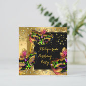 Invitation Fête d'anniversaire Masquerade Masqué Lime Rose or (Debout devant)