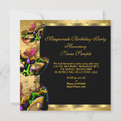 Invitation Fête d'anniversaire Masquerade Masqué Lime Rose or (Dos)