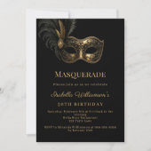 Invitation Fête d'anniversaire Masquerade or noir (Devant)