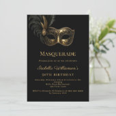 Invitation Fête d'anniversaire Masquerade or noir (Debout devant)
