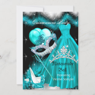 Invitation Fête d'anniversaire Masquerade Quinceanera Turquoi