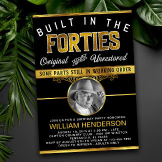 Invitation Fête d'Anniversaire Mens Funny Construit dans les