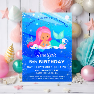 Invitation Fête d'anniversaire Mermaid Magique Sparkle
