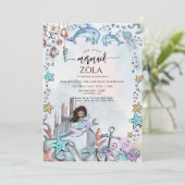 Invitation Fête d'anniversaire Mermaid Pink Blue (Debout devant)