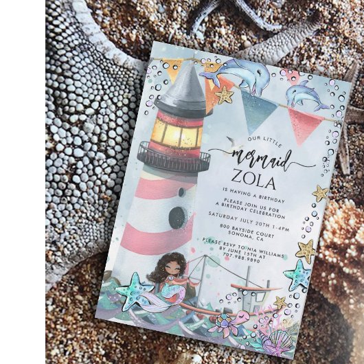 Invitation Fête d'anniversaire Mermaid Pink Blue