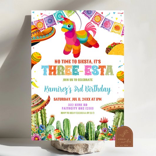 Invitation fête d'anniversaire mexicaine de trois ans