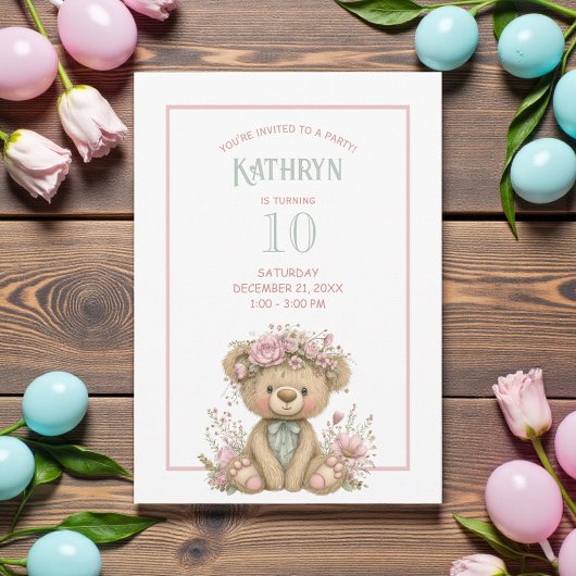 Invitation Fête d'anniversaire mignonne Boho Teddy Bear