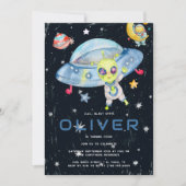 Invitation Fête d'anniversaire mignonne d'aliens de l'espace  (Devant)