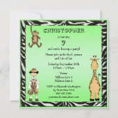Invitation Fête d'anniversaire mignonne d'animaux de safari (Dos)