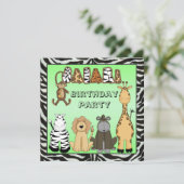 Invitation Fête d'anniversaire mignonne d'animaux de safari (Debout devant)