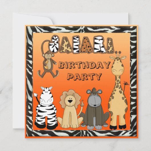 Invitation Fête d'anniversaire mignonne d'animaux de safari (Devant)