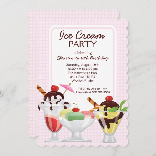 Invitation Fête d'anniversaire mignonne de parfait de crème (Devant / Derrière)