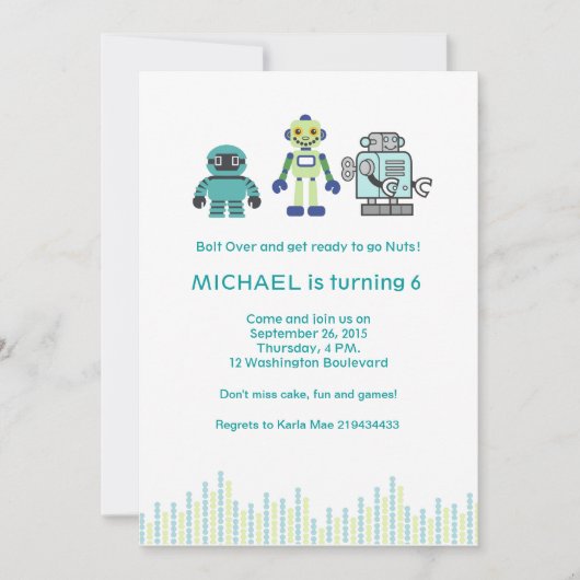 Invitation Fête d'anniversaire mignonne de robot (Devant)