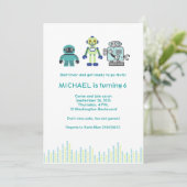 Invitation Fête d'anniversaire mignonne de robot (Debout devant)