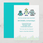 Invitation Fête d'anniversaire mignonne de robot (Devant / Derrière)