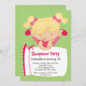 Invitation Fête d'anniversaire MIGNONNE de Sleepover (Devant / Derrière)