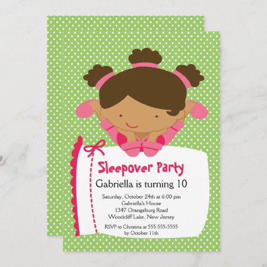 Invitation Fête d'anniversaire MIGNONNE de Sleepover (Devant / Derrière)
