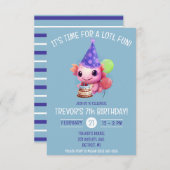 Invitation Fête d'anniversaire mignonne rose et bleu Axolotda (Devant / Derrière)