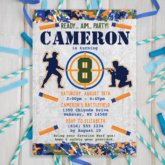 Invitation Fête d'anniversaire militaire de fléchettes camouf