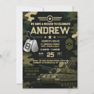 Invitation Fête d'anniversaire militaire personnalisée pour g