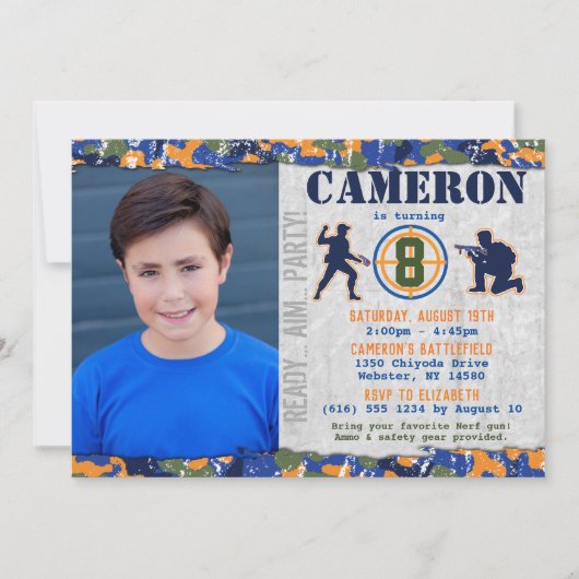 Invitation Fête d'anniversaire militaire photo de fléchettes (Devant)