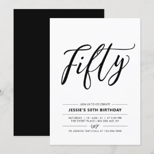 Invitation Fête d'anniversaire minimal Fifty 50 ans en noir e