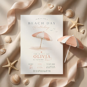 Invitation Fête d'anniversaire minimale de plage pastel Côtiè